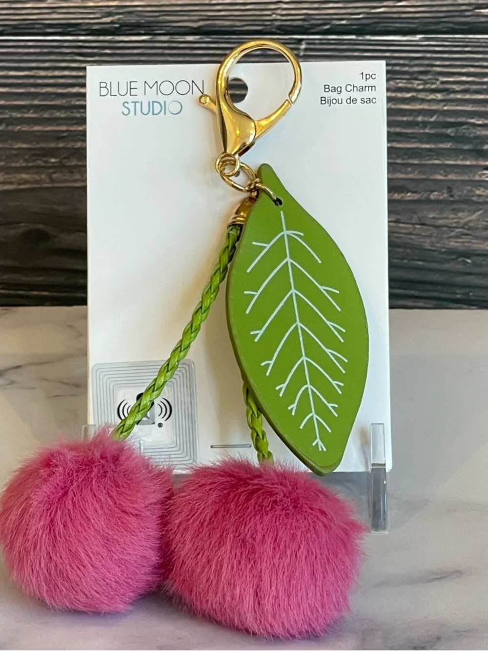 Fuzzy Cherry Pom Pom Bag Charm | Keychain Pink Faux Fur Accessory NWT